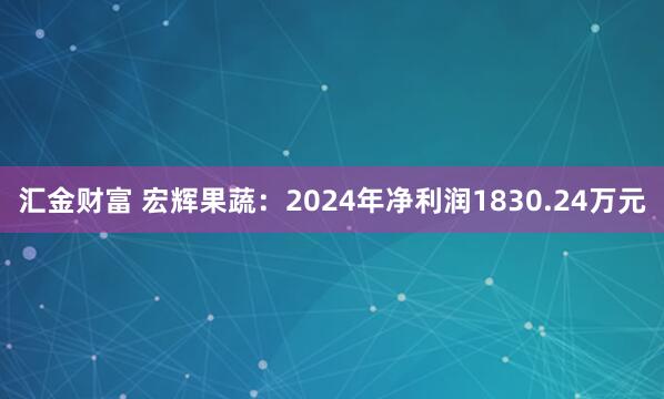 汇金财富 宏辉果蔬：2024年净利润1830.24万元