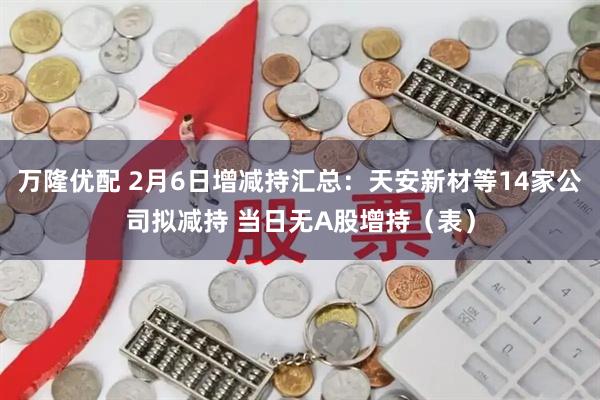 万隆优配 2月6日增减持汇总：天安新材等14家公司拟减持 当日无A股增持（表）